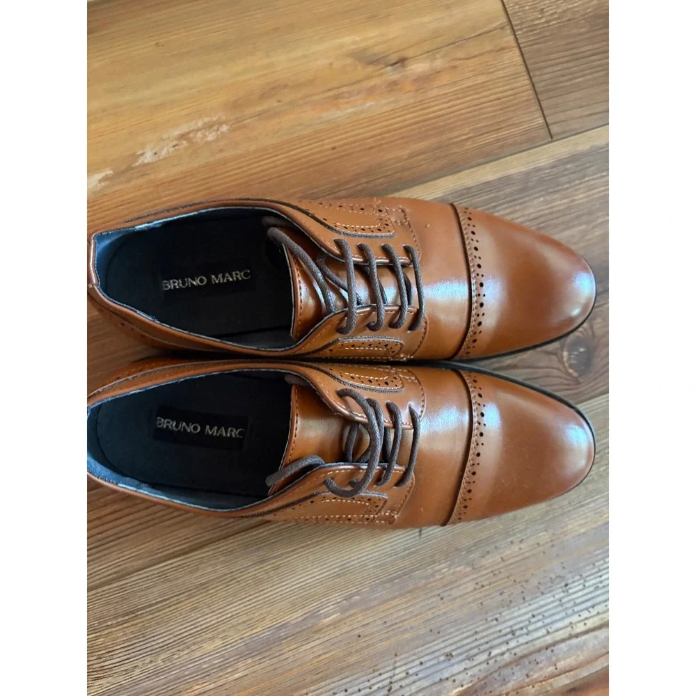 Bruno Marc Kids Prince_K1 Tan Brogue Cap Toe Oxford Dress Shoes Size 4